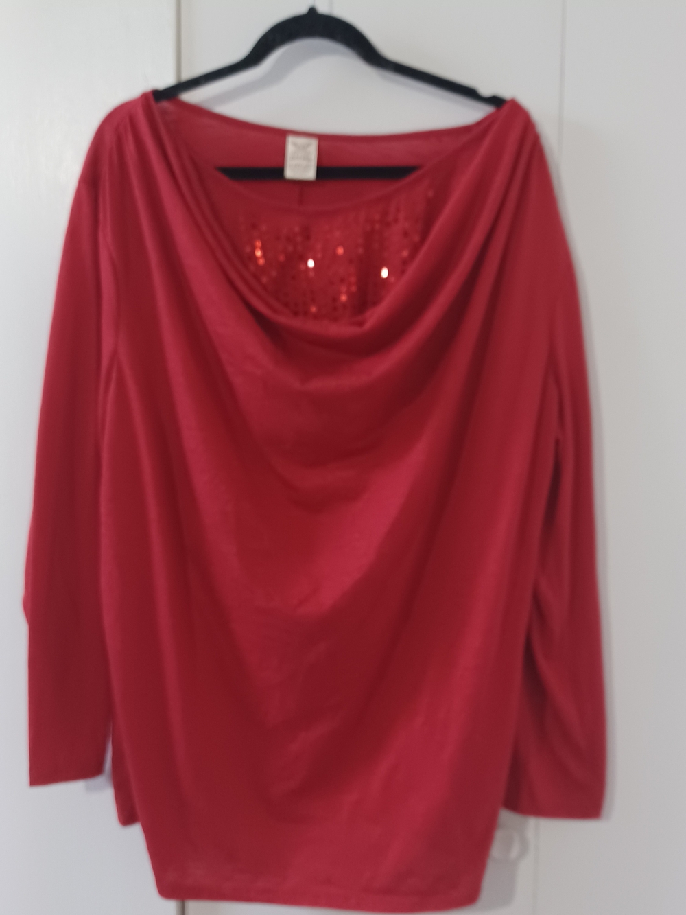 Faded Glory Red Cowl Neck Sequin-Back Blouse